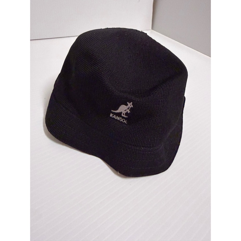 Kangol Bermuda Casual Bucket Hat Black Knit Kangaroo Logo Size Large